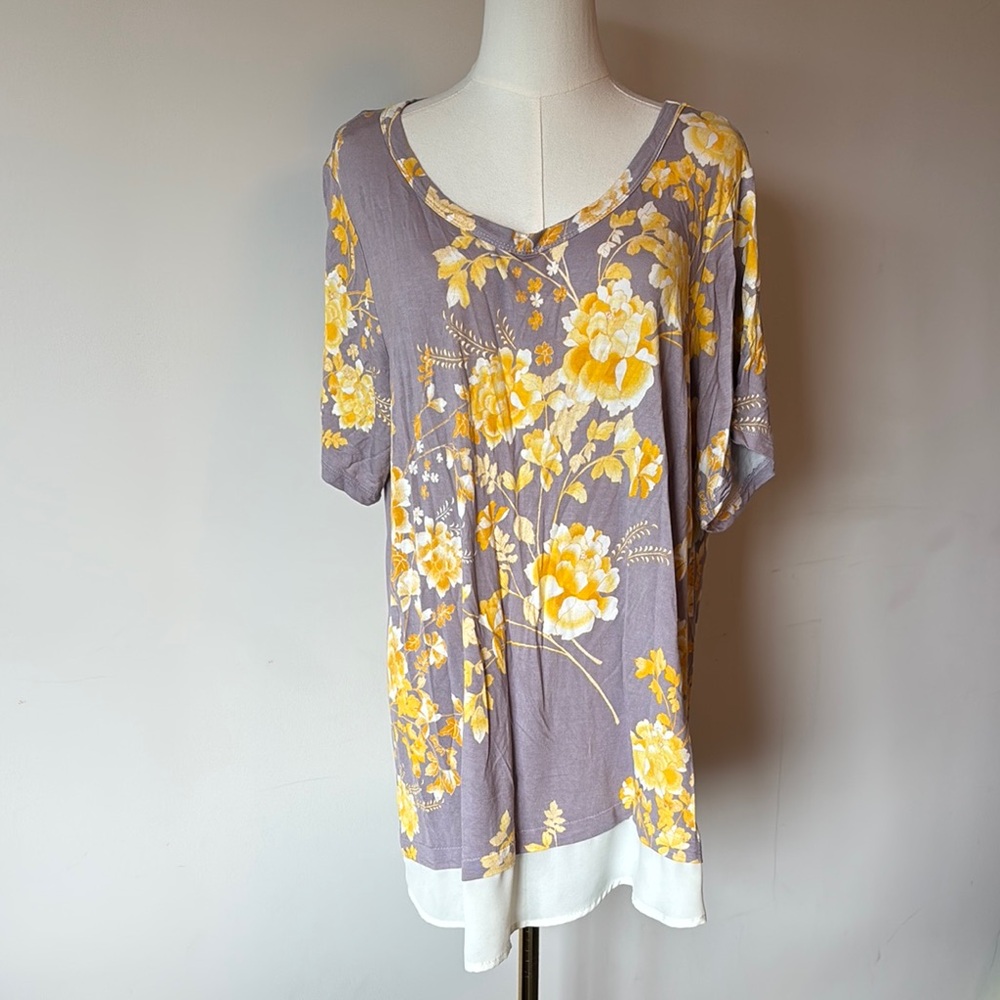 Rose & Olive Yellow Purple Short Sleeve Oversized Blouse